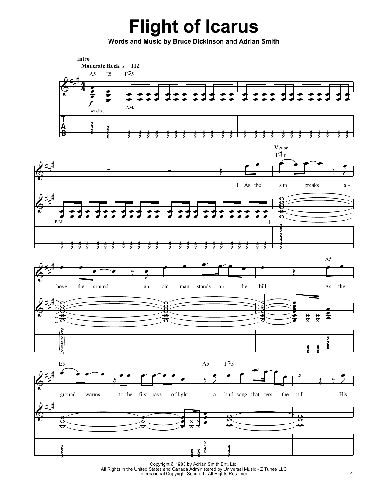 Iron Maiden Flight Of Icarus sheet music notes and chords. Download Printable PDF.