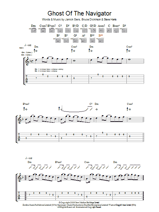 Learn to play Iron Maiden Ghost Of The Navigator sheet music for Guitar Tab in minutes. Price: 7.8900$ Iron Maiden Ghost Of The Navigator sheet music notes and chords arranged for Guitar Tab