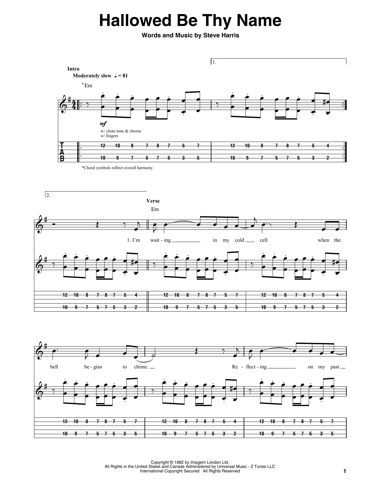 Iron Maiden Hallowed Be Thy Name sheet music notes and chords. Download Printable PDF.