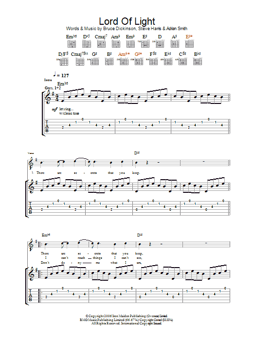 Learn to play Iron Maiden Lord Of Light sheet music for Guitar Tab in minutes. Price: 7.8900$ Iron Maiden Lord Of Light sheet music notes and chords arranged for Guitar Tab