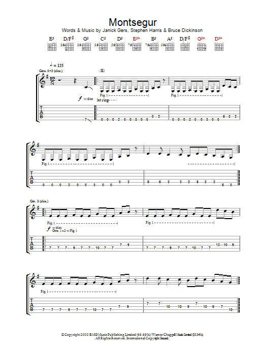 Learn to play Iron Maiden Montsegur sheet music for Guitar Tab in minutes. Price: 7.8900$ Iron Maiden Montsegur sheet music notes and chords arranged for Guitar Tab