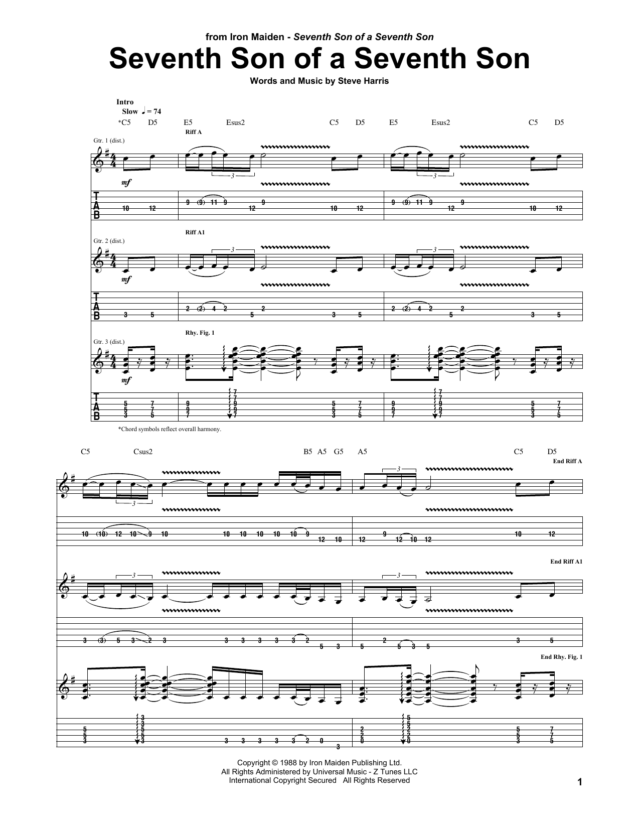 Iron Maiden Seventh Son Of A Seventh Son sheet music notes and chords. Download Printable PDF.