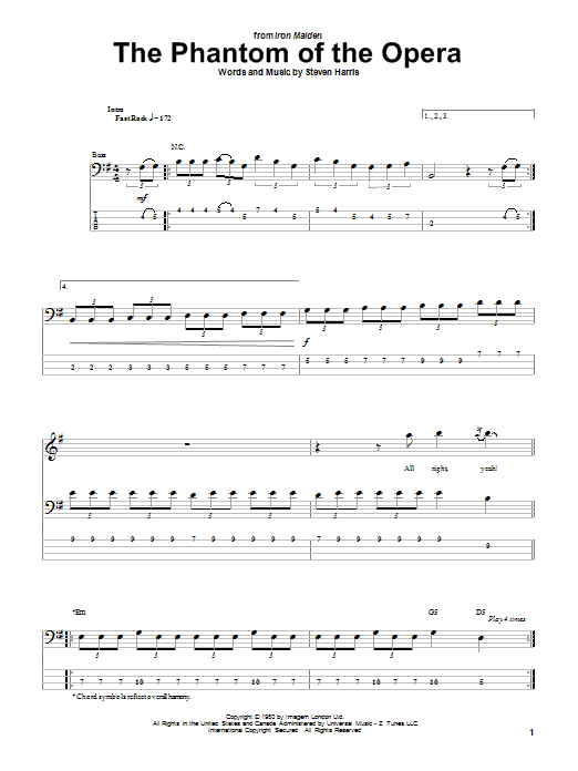 Iron Maiden The Phantom Of The Opera sheet music notes and chords. Download Printable PDF.