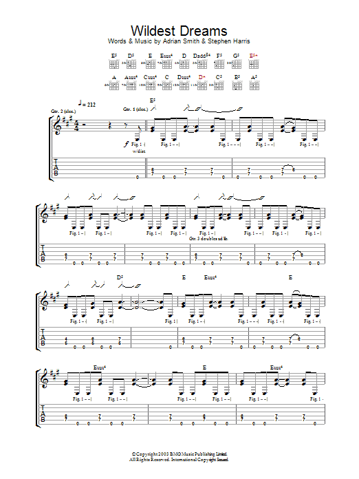 Learn to play Iron Maiden Wildest Dreams sheet music for Guitar Tab in minutes. Price: 7.8900$ Iron Maiden Wildest Dreams sheet music notes and chords arranged for Guitar Tab