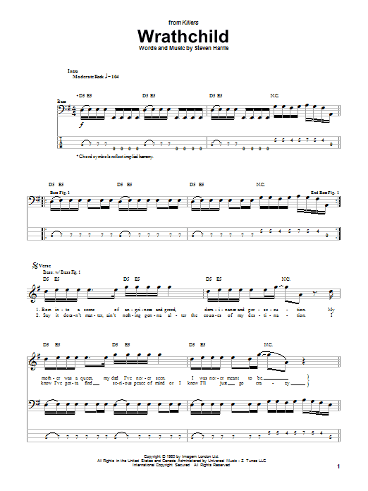 Iron Maiden Wrathchild sheet music notes and chords. Download Printable PDF.