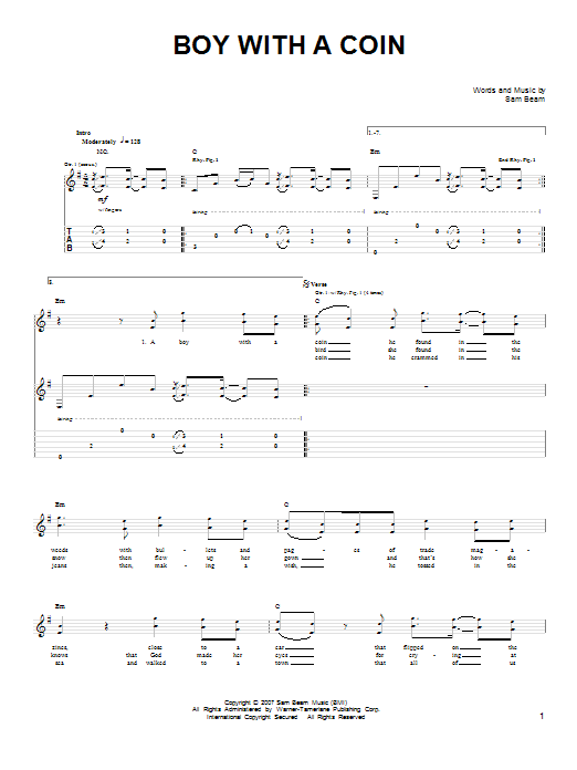 Iron & Wine Boy With A Coin sheet music notes and chords. Download Printable PDF.