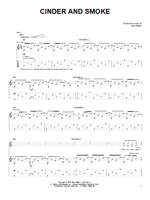 Iron & Wine Cinder And Smoke sheet music notes and chords. Download Printable PDF.