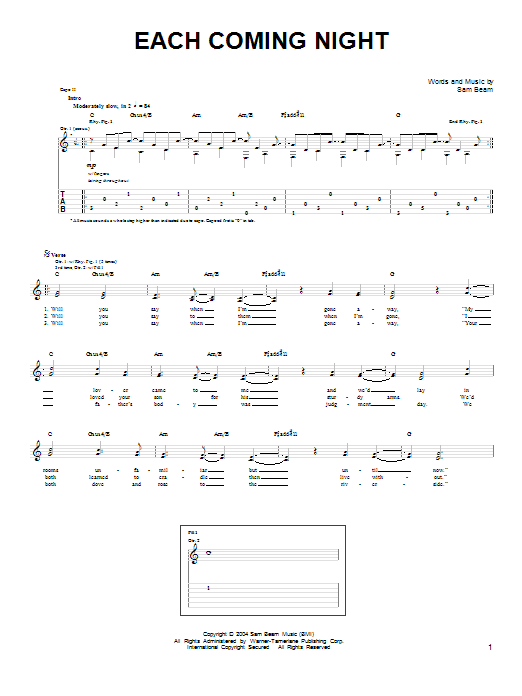 Iron & Wine Each Coming Night sheet music notes and chords. Download Printable PDF.