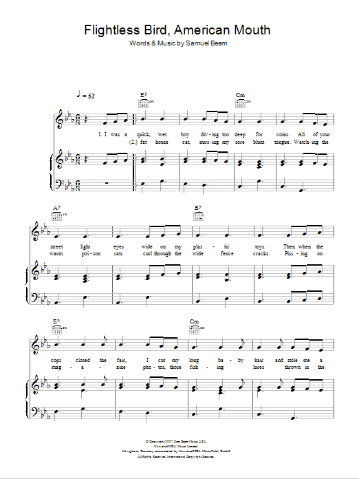 Iron & Wine Flightless Bird, American Mouth sheet music notes and chords. Download Printable PDF.