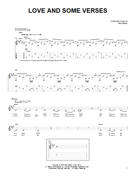 Iron & Wine Love And Some Verses sheet music notes and chords. Download Printable PDF.