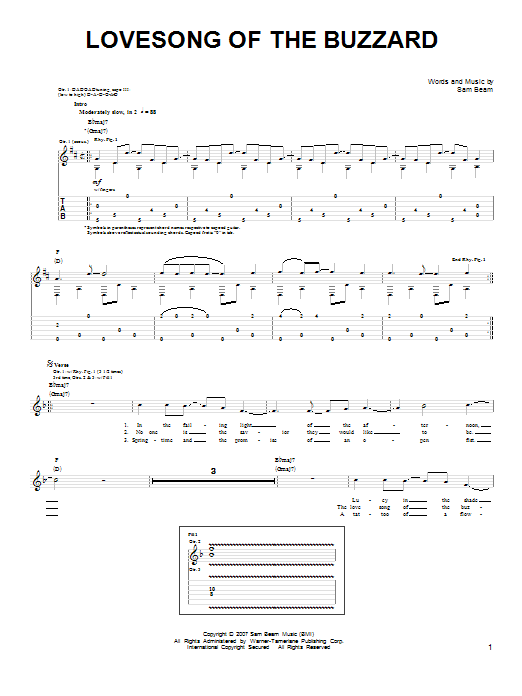 Iron & Wine Lovesong Of The Buzzard sheet music notes and chords. Download Printable PDF.