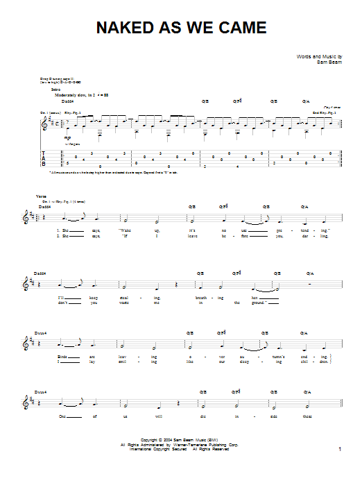 Iron & Wine Naked As We Came sheet music notes and chords. Download Printable PDF.