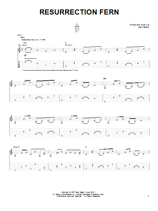 Iron & Wine Resurrection Fern sheet music notes and chords. Download Printable PDF.