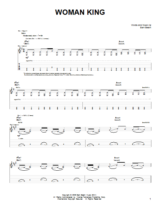 Iron & Wine Woman King sheet music notes and chords. Download Printable PDF.