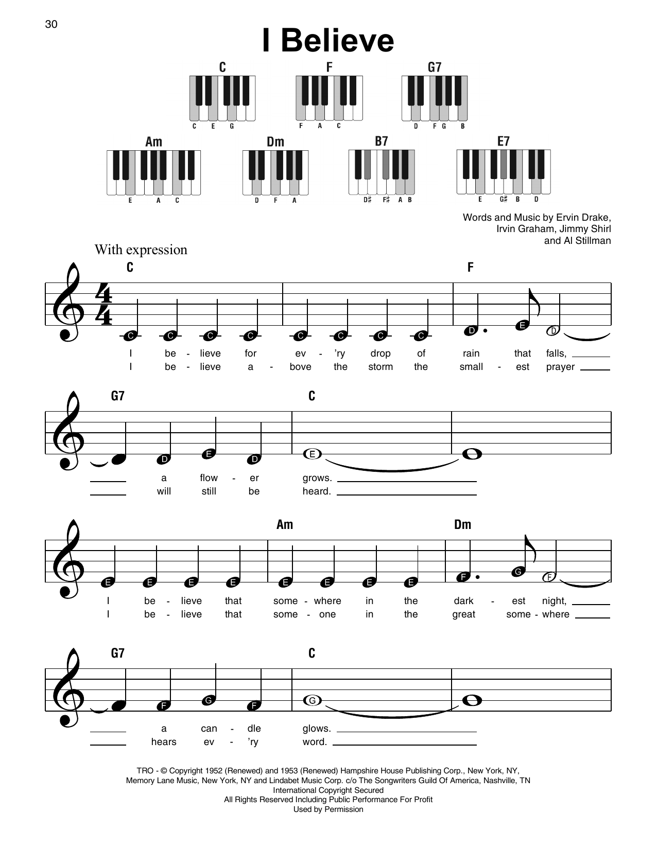 Learn to play Irvin Graham I Believe sheet music for Super Easy Piano in minutes. Price: 5.9900$ Irvin Graham I Believe sheet music notes and chords arranged for Super Easy Piano