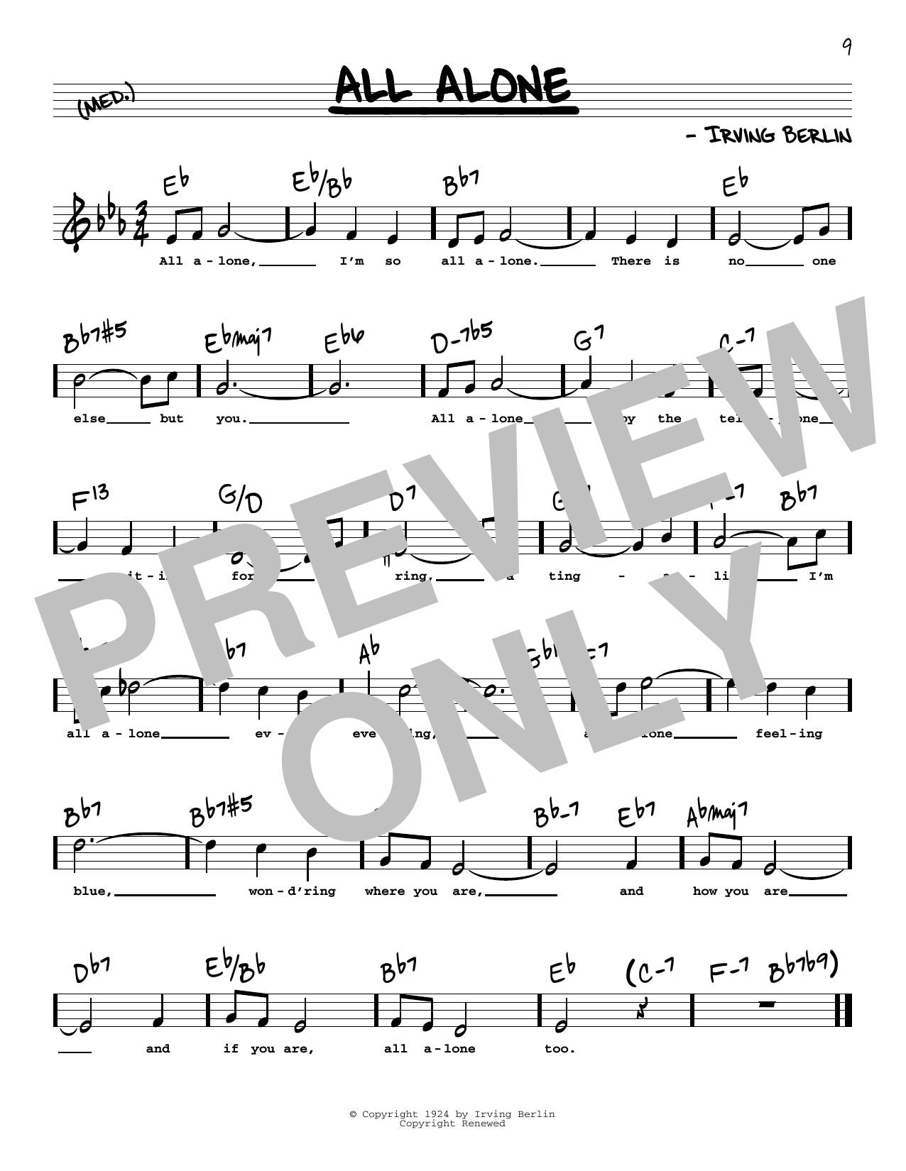 Learn to play Irving Berlin All Alone (High Voice) sheet music for Real Book – Melody, Lyrics & Chords in minutes. Price: 5.9900$ Irving Berlin All Alone (High Voice) sheet music notes and chords arranged for Real Book – Melody, Lyrics & Chords