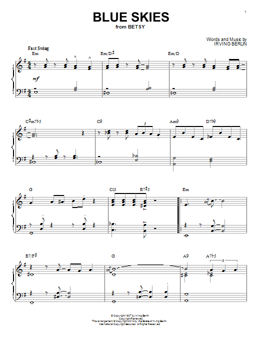 Irving Berlin Blue Skies [Jazz version] (arr. Brent Edstrom) sheet music notes and chords. Download Printable PDF.