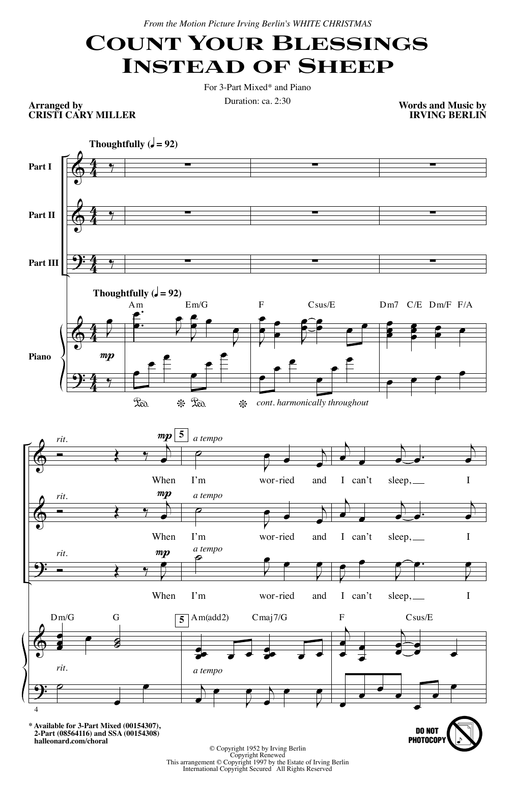 Irving Berlin Count Your Blessings Instead Of Sheep (arr. Cristi Cary Miller) sheet music notes and chords. Download Printable PDF.