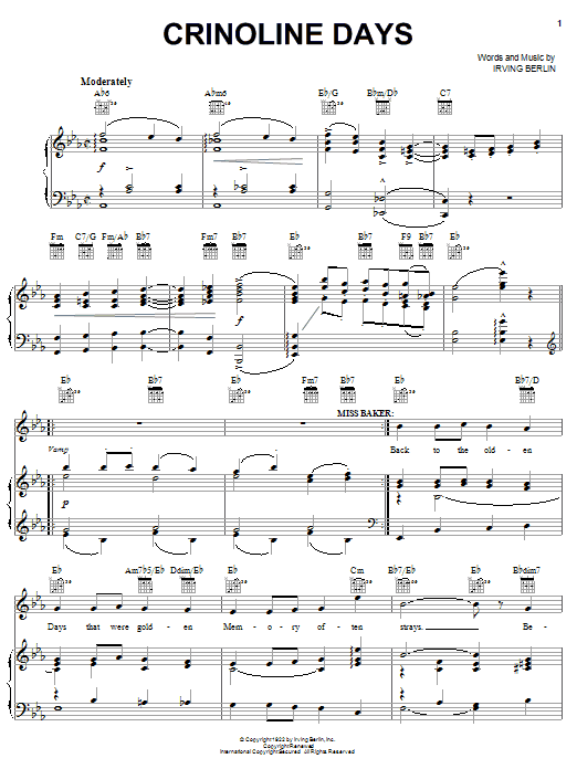 Learn to play Irving Berlin Crinoline Days sheet music for Piano, Vocal & Guitar Chords (Right-Hand Melody) in minutes. Price: 7.8900$ Irving Berlin Crinoline Days sheet music notes and chords arranged for Piano, Vocal & Guitar Chords (Right-Hand Melody)