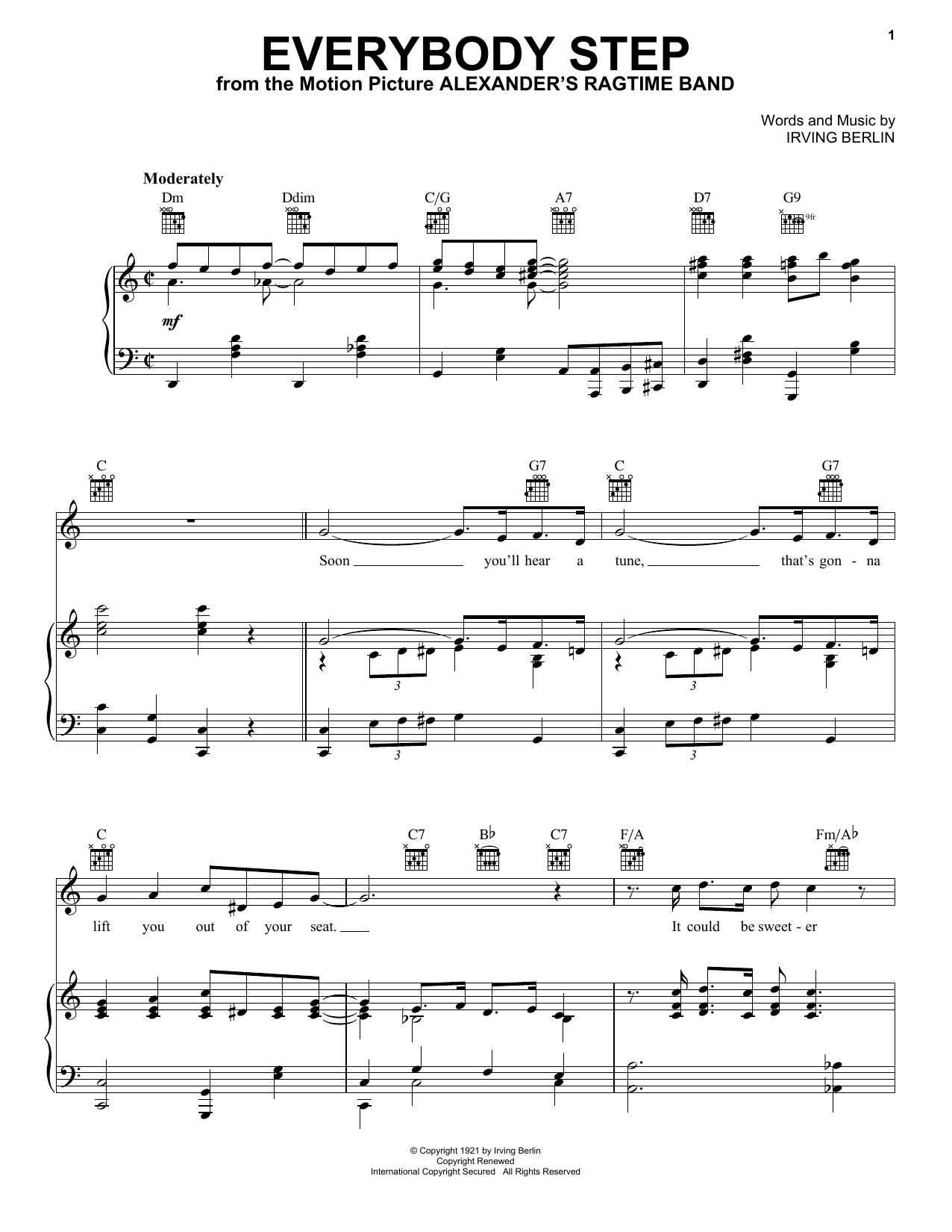 Learn to play Irving Berlin Everybody Step sheet music for Piano, Vocal & Guitar Chords (Right-Hand Melody) in minutes. Price: 7.8900$ Irving Berlin Everybody Step sheet music notes and chords arranged for Piano, Vocal & Guitar Chords (Right-Hand Melody)