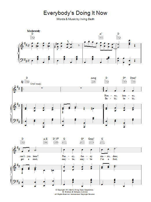 Learn to play Irving Berlin Everybody's Doing It (Now) sheet music for Piano, Vocal & Guitar Chords in minutes. Price: 7.8900$ Irving Berlin Everybody's Doing It (Now) sheet music notes and chords arranged for Piano, Vocal & Guitar Chords
