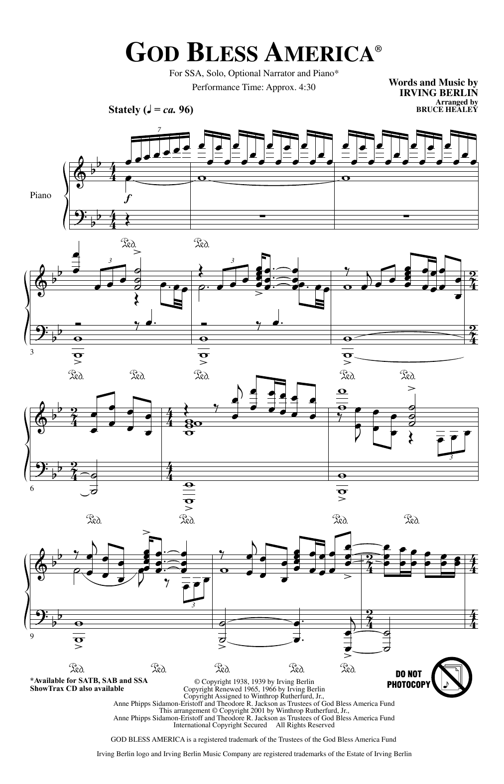 Irving Berlin God Bless America (arr. Bruce Healey) sheet music notes and chords. Download Printable PDF.