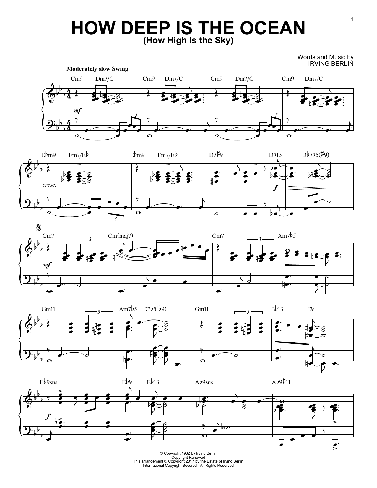 Irving Berlin How Deep Is The Ocean (How High Is The Sky) [Jazz version] sheet music notes and chords. Download Printable PDF.