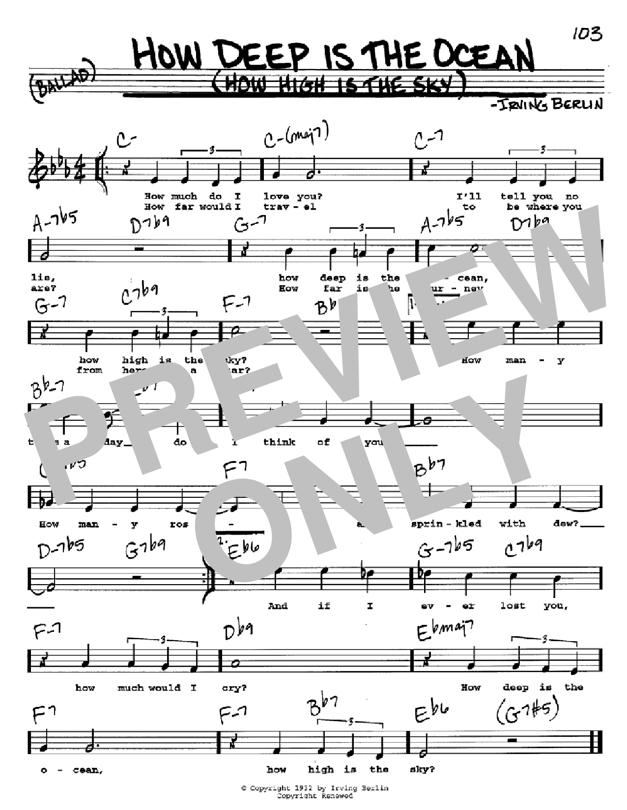 Irving Berlin How Deep Is The Ocean (How High Is The Sky) sheet music notes and chords. Download Printable PDF.