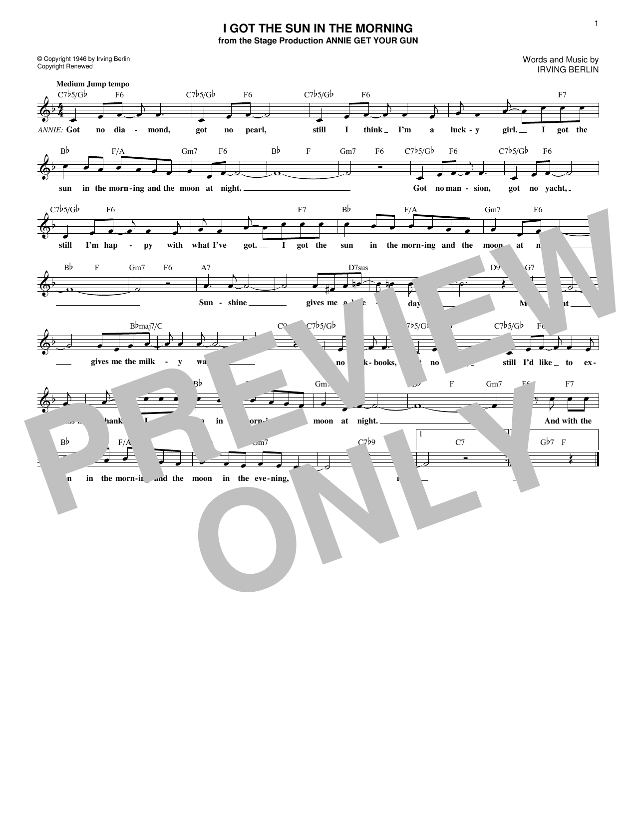 Irving Berlin I Got The Sun In The Morning sheet music notes and chords. Download Printable PDF.