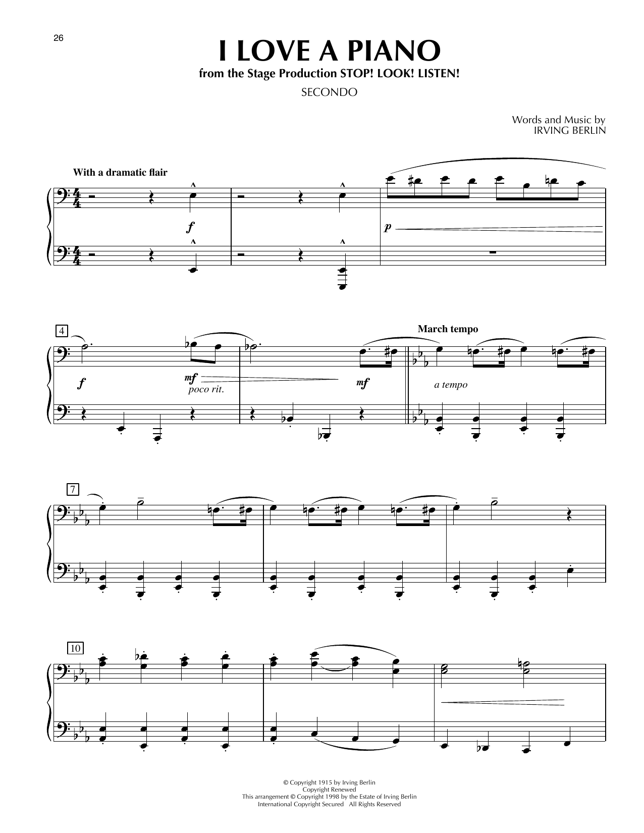 Irving Berlin I Love A Piano (from Stop! Look! Listen!) sheet music notes and chords arranged for Piano Duet