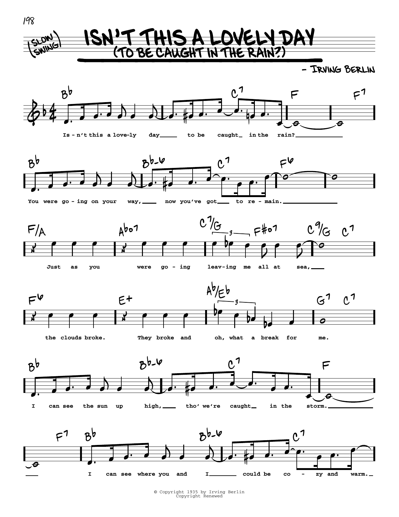 Irving Berlin Isn't This A Lovely Day (To Be Caught In The Rain?) (High Voice) (from Top Hat) sheet music notes and chords. Download Printable PDF.