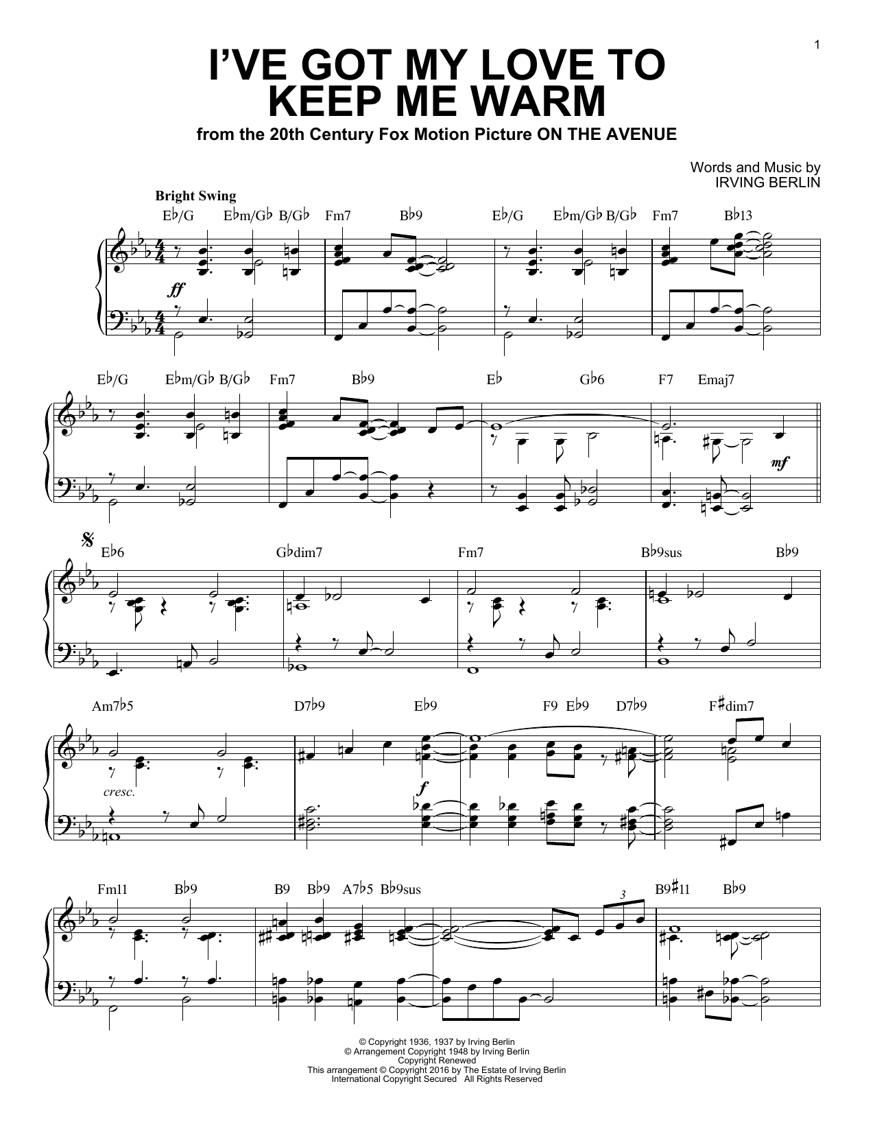 Irving Berlin I've Got My Love To Keep Me Warm [Jazz version] (arr. Brent Edstrom) sheet music notes and chords. Download Printable PDF.