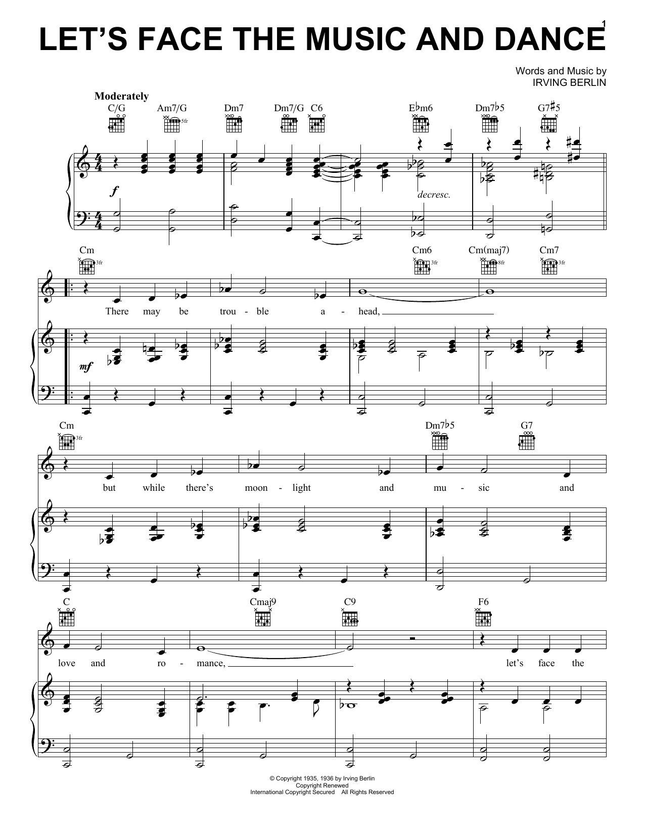 Irving Berlin Let's Face The Music And Dance sheet music notes and chords. Download Printable PDF.