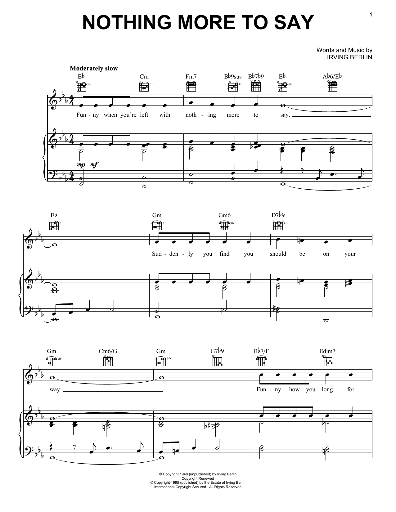 Irving Berlin Nothing More To Say sheet music notes and chords. Download Printable PDF.