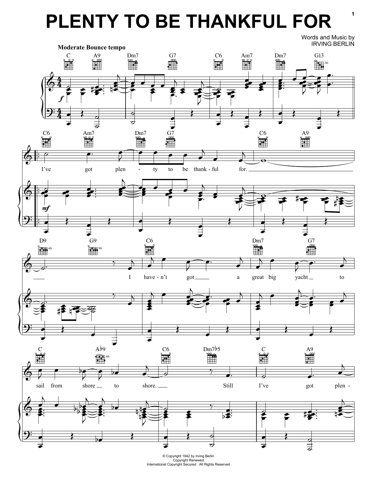 Irving Berlin Plenty To Be Thankful For sheet music notes and chords. Download Printable PDF.