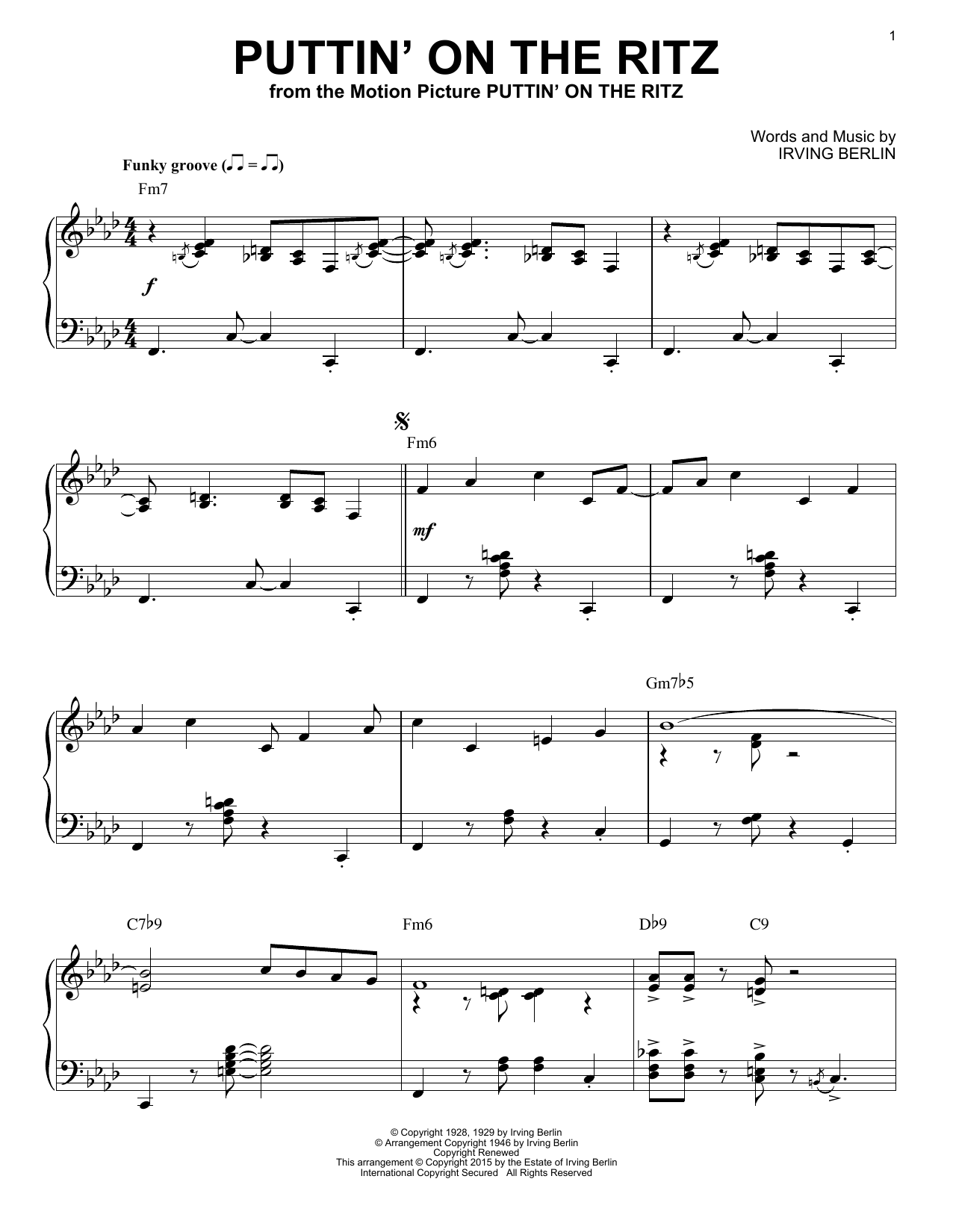 Irving Berlin Puttin' On The Ritz [Jazz version] (arr. Brent Edstrom) sheet music notes and chords. Download Printable PDF.