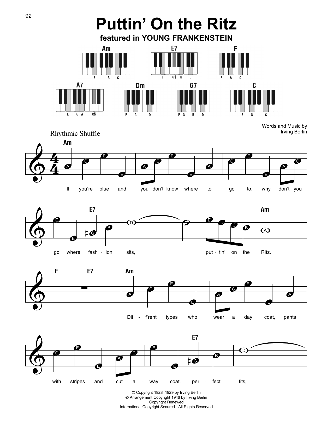 Irving Berlin Puttin' On The Ritz sheet music notes and chords. Download Printable PDF.