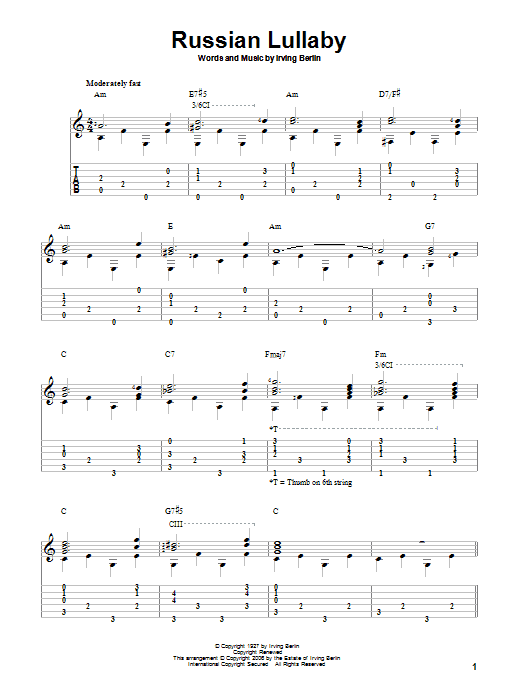 Irving Berlin Russian Lullaby sheet music notes and chords. Download Printable PDF.