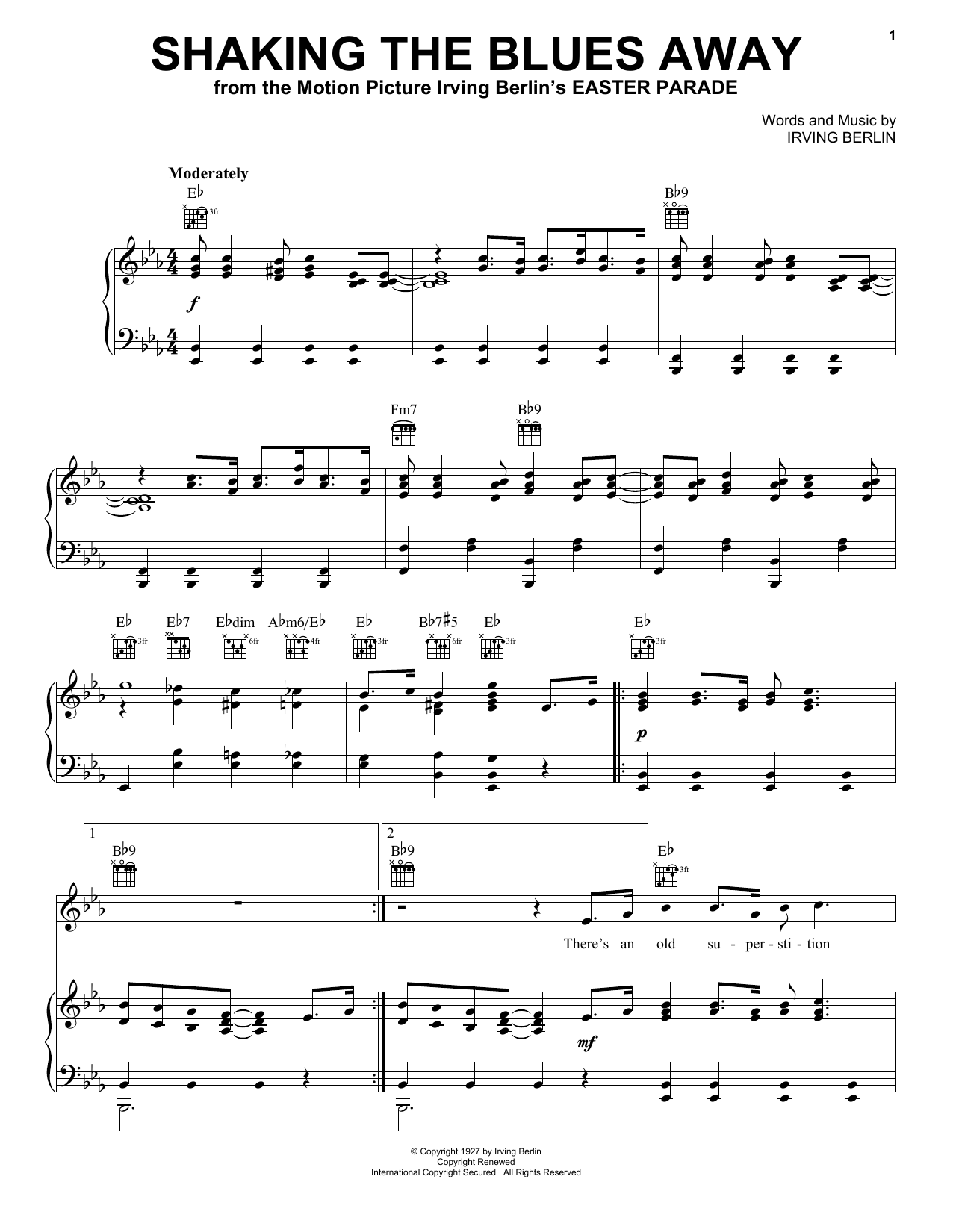 Irving Berlin Shaking The Blues Away sheet music notes and chords. Download Printable PDF.