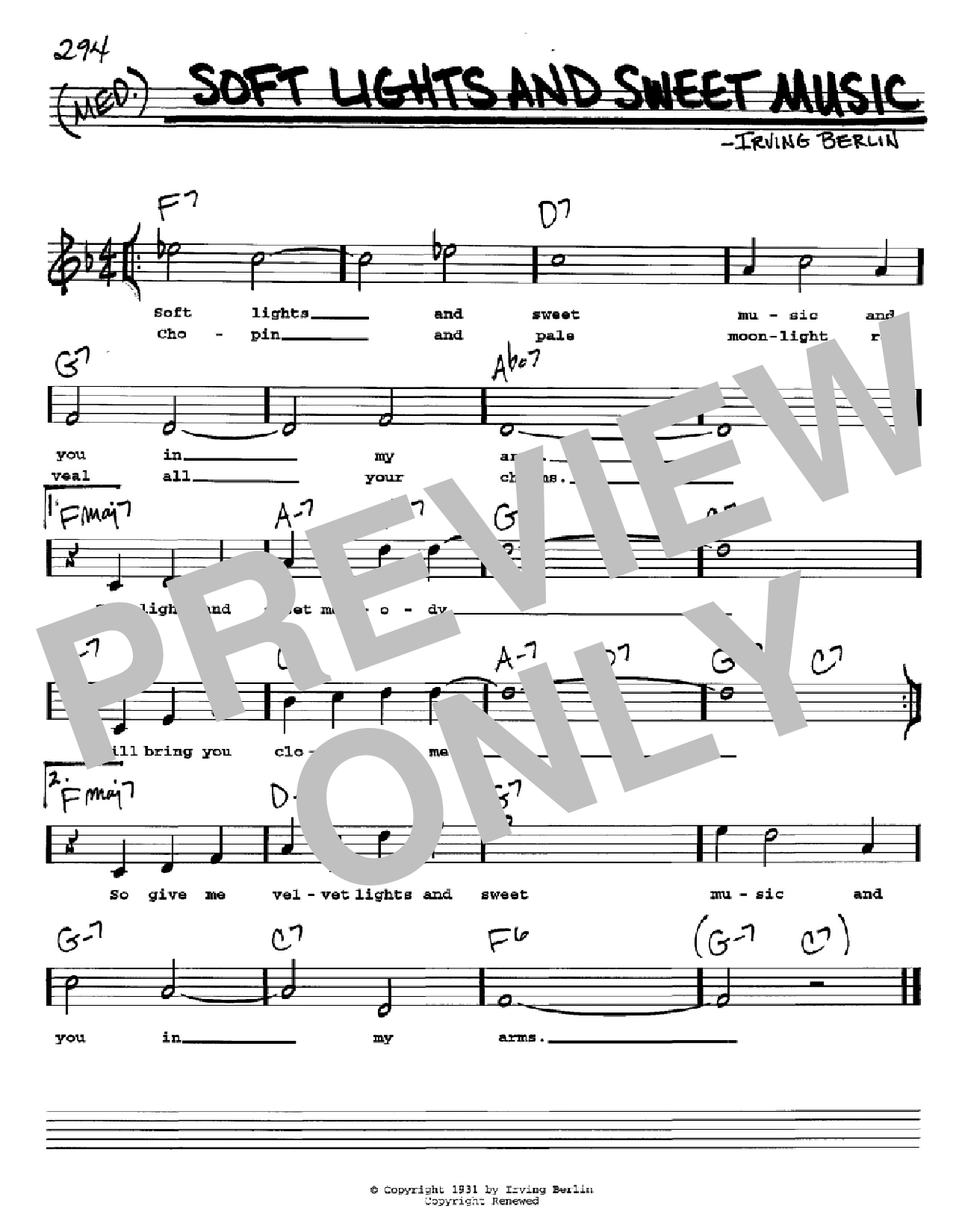 Irving Berlin Soft Lights And Sweet Music sheet music notes and chords. Download Printable PDF.