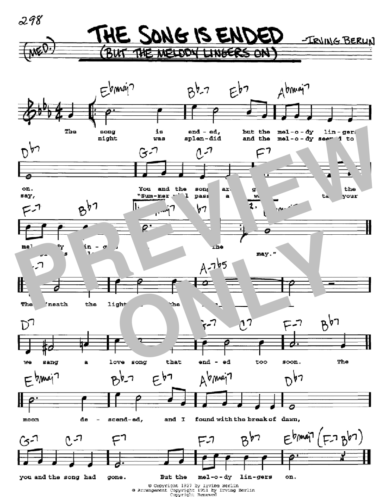 Irving Berlin The Song Is Ended (But The Melody Lingers On) sheet music notes and chords. Download Printable PDF.