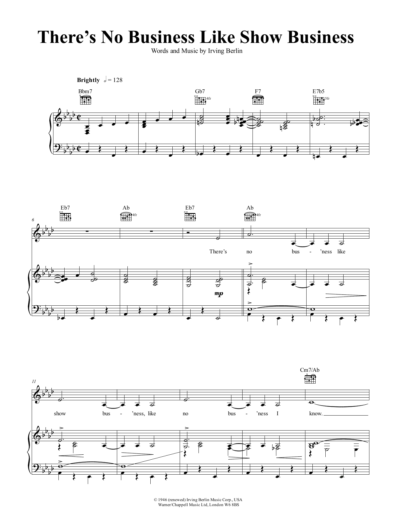 Irving Berlin There's No Business Like Show Business sheet music notes and chords. Download Printable PDF.