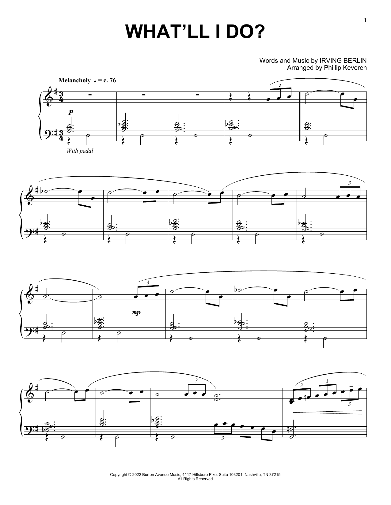 Irving Berlin What'll I Do? (arr. Phillip Keveren) sheet music notes and chords. Download Printable PDF.