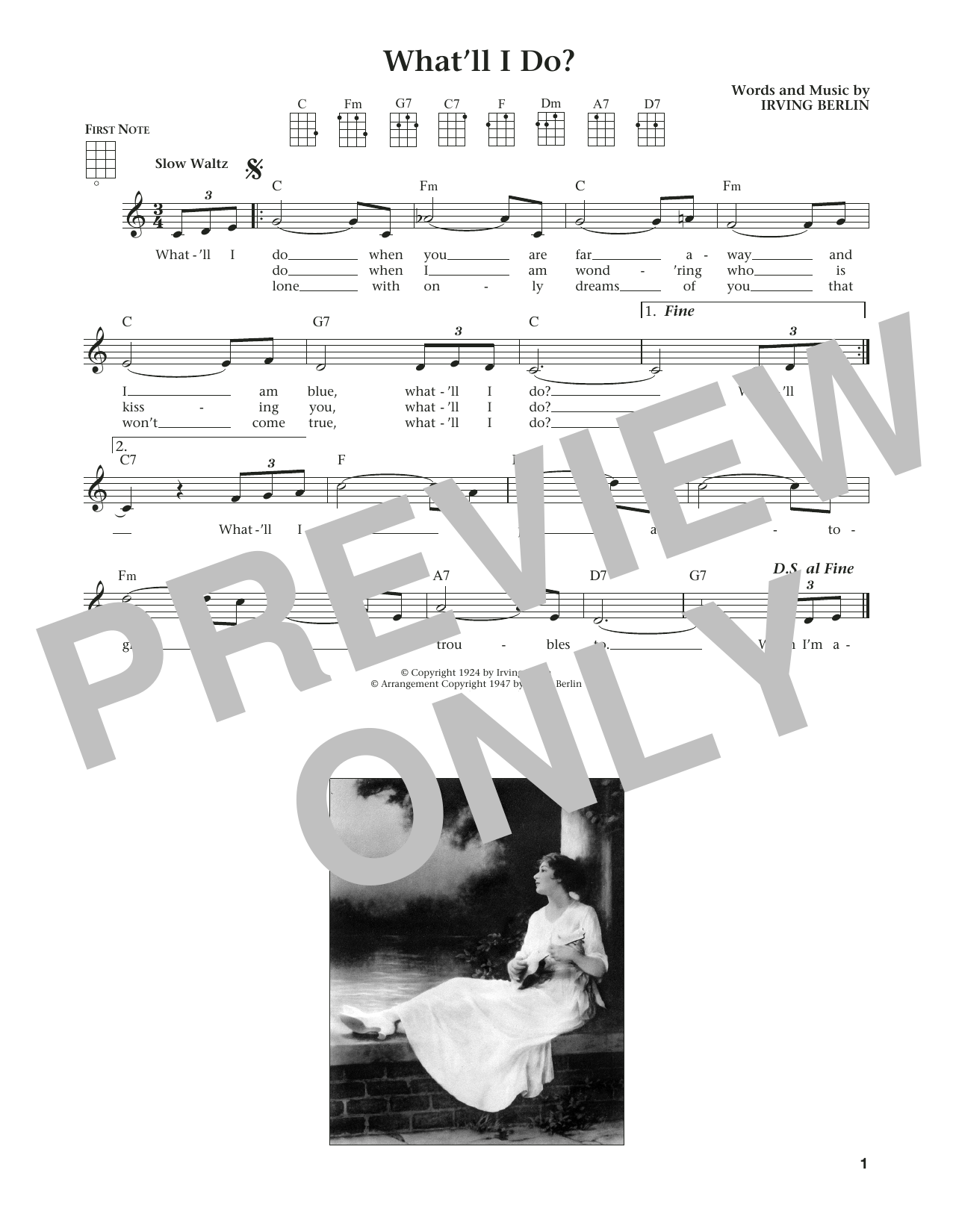 Learn to play Irving Berlin What'll I Do? (from The Daily Ukulele) (arr. Liz and Jim Beloff) sheet music for Ukulele in minutes. Price: 5.9900$ Irving Berlin What'll I Do? (from The Daily Ukulele) (arr. Liz and Jim Beloff) sheet music notes and chords arranged for Ukulele