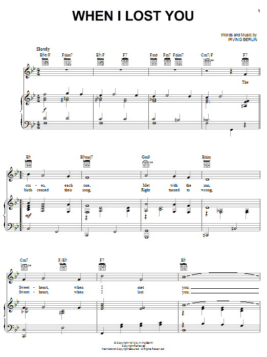 Irving Berlin When I Lost You sheet music notes and chords arranged for Piano, Vocal & Guitar Chords (Right-Hand Melody)