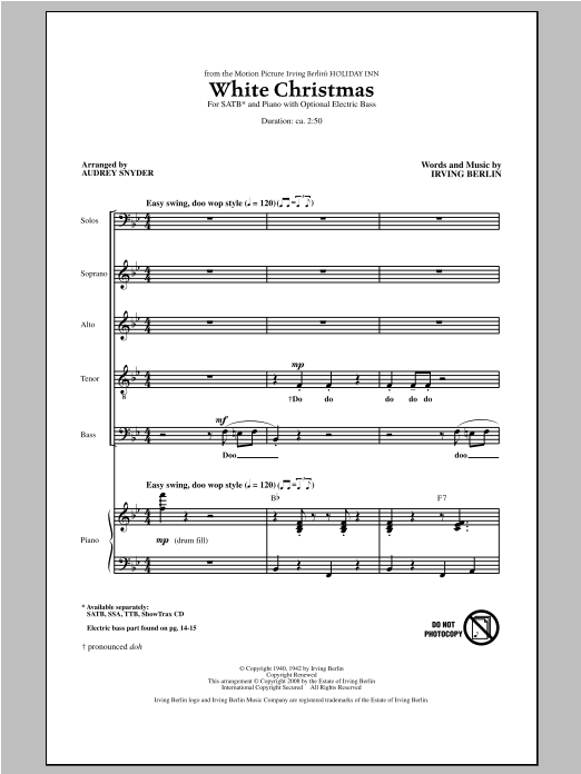 Irving Berlin White Christmas (arr. Audrey Snyder) sheet music notes and chords. Download Printable PDF.