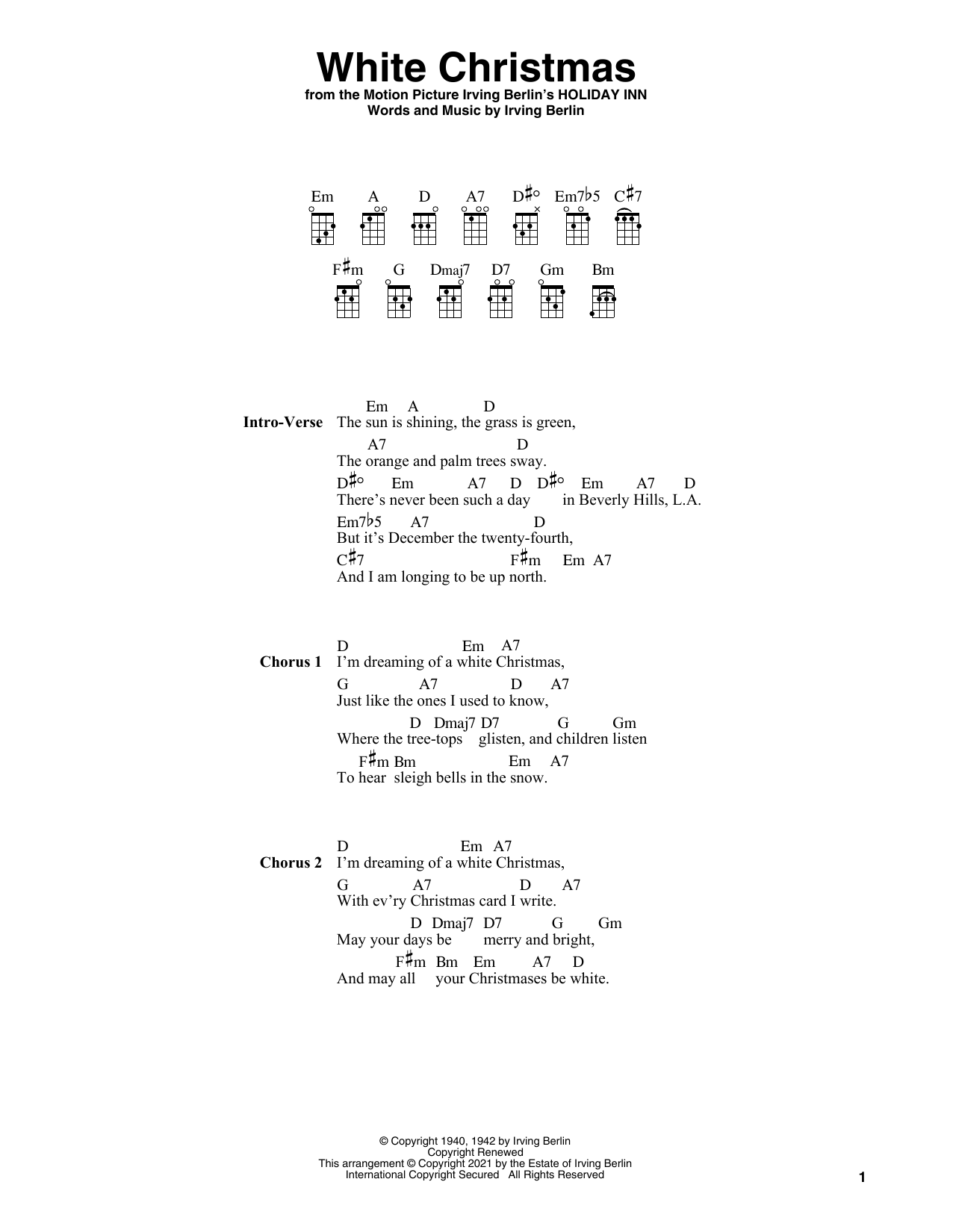 Irving Berlin White Christmas (arr. Fred Sokolow) sheet music notes and chords arranged for Ukulele