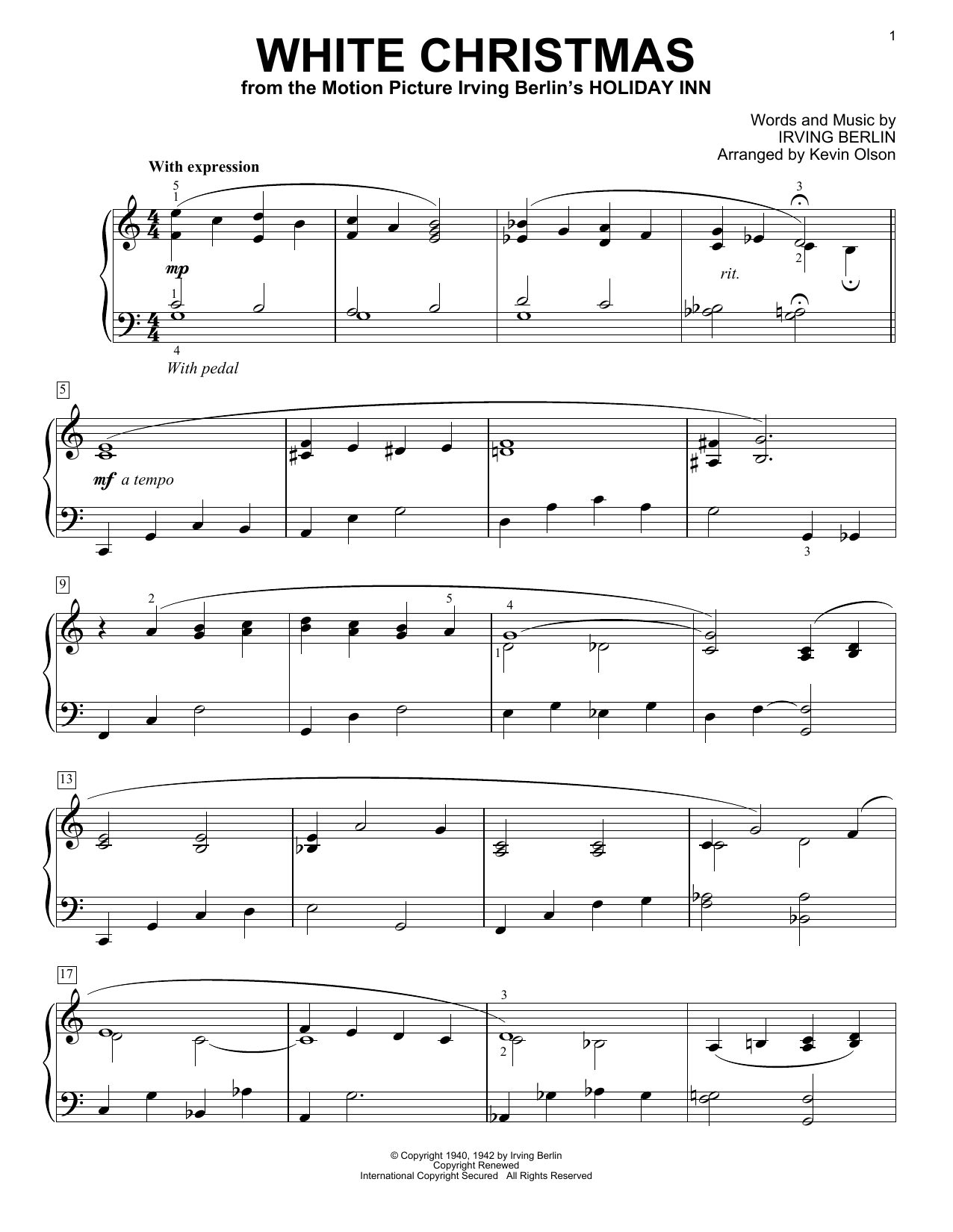 Irving Berlin White Christmas (arr. Kevin Olson) sheet music notes and chords. Download Printable PDF.