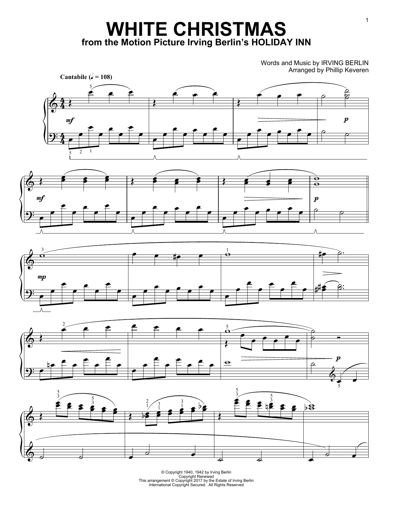 Irving Berlin White Christmas [Classical version] (arr. Phillip Keveren) sheet music notes and chords. Download Printable PDF.