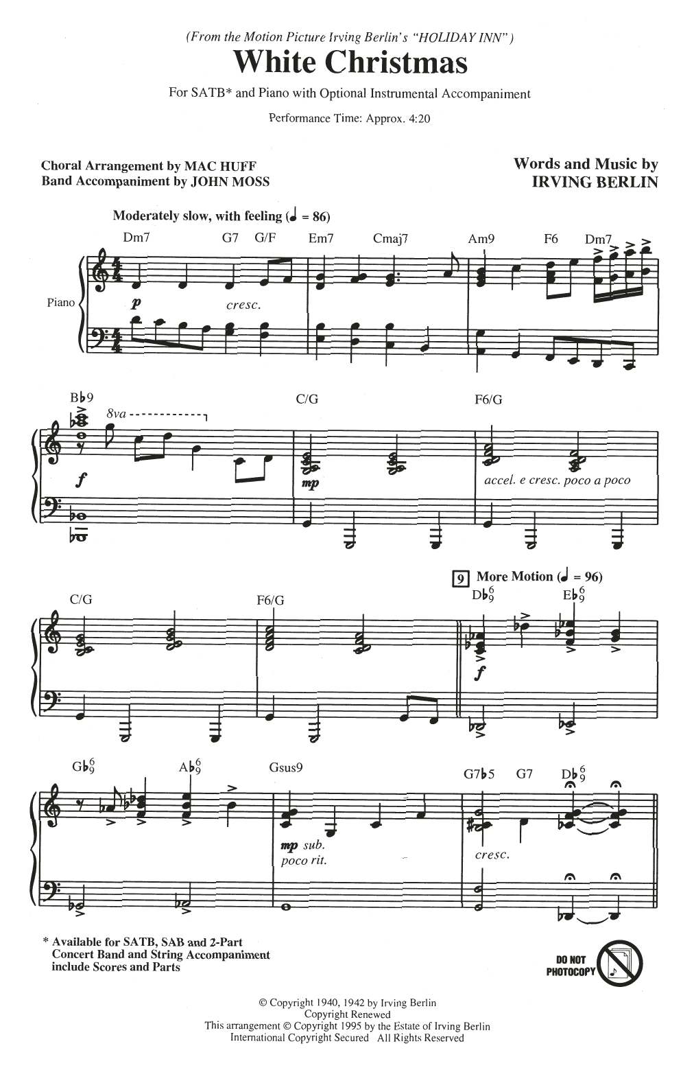 Irving Berlin White Christmas (from Holiday Inn) (arr. Mac Huff) sheet music notes and chords. Download Printable PDF.